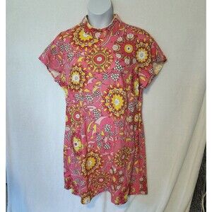 NWT Rixo Target Women's 16-18 Pink Floral Linen Blend Mod A-line Mini Dress 60s